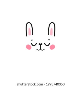 Cute Happy Bunny Drawing for T-shirt Print Design for Kids. Doodle Easter Rabbit Face. Scandinavian Poster with Cartoon Kawaii Animal Vector illustration
