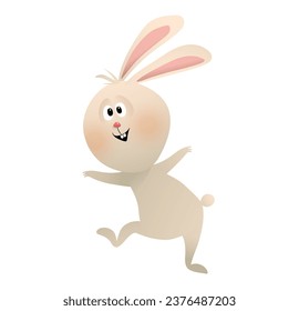 Cute and happy bunny or rabbit character illustration for kids. Dancing or jumping bunny animal cartoon for children. Isolated vector animal character clip art.