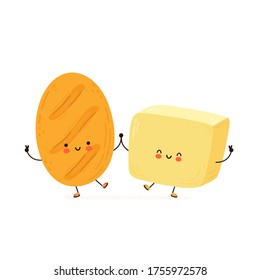 Cute happy butter character. Isolated on white background. Vector cartoon character hand drawn style illustration