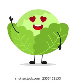 Cute happy cabbage character. Funny fall in love vegetable cartoon emoticon in flat style. garbage vector illustration