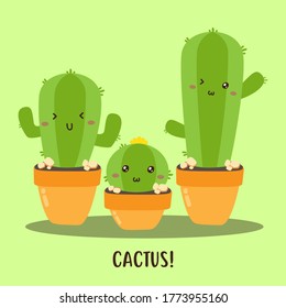 Cute happy cactus collection vector design, can be use to make poster
