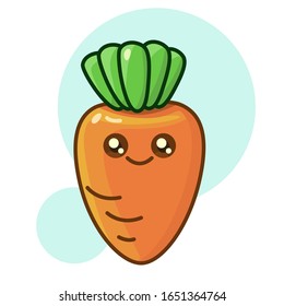 Cute happy carrot sticker smiles. Healthy food symbol for social media network logo, t-shirt, phone case, badge, hoody or bag print, scrapbook sticker. White isolated stock vector illustration