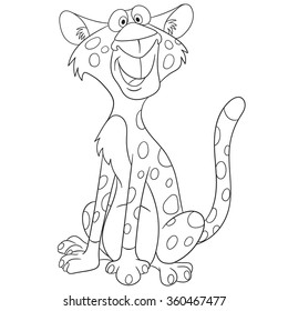 cute and happy cartoon african leopard is sitting and smiling
