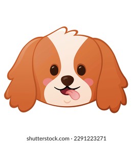 Cute happy cartoon cavalier king charles spaniel dog, cartoon puppy head.