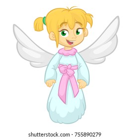 Cute happy cartoon Christmas angel character. Vector illustration isolated