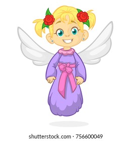 Cute happy cartoon Christmas angel character. Vector illustration isolated