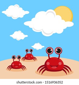 cute happy cartoon crab, blue background