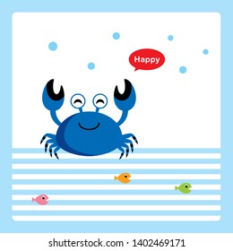 cute happy cartoon crab card