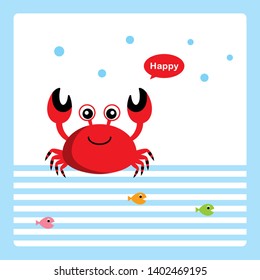 Cute Happy Cartoon Crab Card