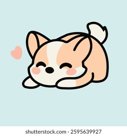 Cute Happy Cartoon Dog Lying Down with Blushing Cheeks and Wagging Tail on Soft Pastel Background Perfect for Stickers Digital Art Merchandise Design and Pet Lovers Collection