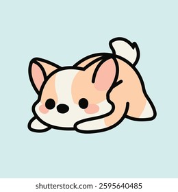 Cute Happy Cartoon Dog Lying Down with Blushing Cheeks and Wagging Tail on Soft Pastel Background Perfect for Stickers Digital Art Merchandise Design and Pet Lovers Collection