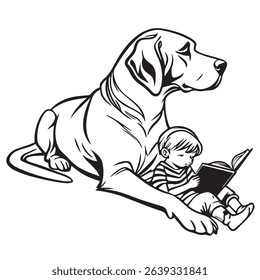 Cute happy cartoon domestic pets: a brown dachshund dog with a bone and a cute  baby  sitting together