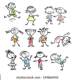 Cute happy cartoon doodle kids