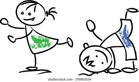 Cute happy cartoon doodle kids 