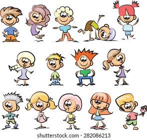 Cute happy cartoon doodle kids