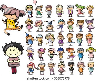 Cute happy cartoon doodle kids