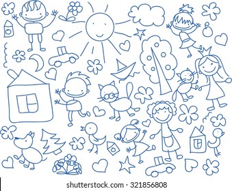 Cute Happy Cartoon Doodle Kids