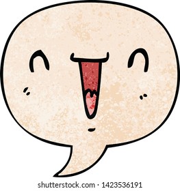 cute happy cartoon face with speech bubble in retro texture style