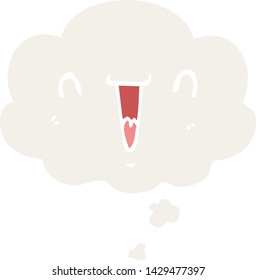 cute happy cartoon face with thought bubble in retro style