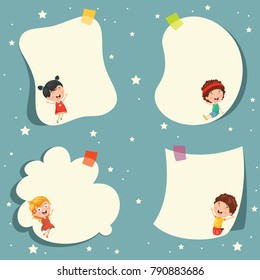 Cute Happy Cartoon Kids and Empty Paper Design