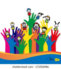 Cute happy cartoon kids on fingers. Vector illustration.