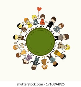 Cute happy cartoon kids and place for text