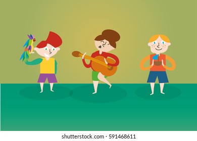 Cute happy cartoon kids playing