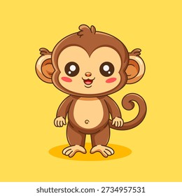 Ilustración vectorial de personaje de mono de dibujos animados feliz lindo estilo Kawaii
