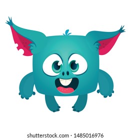 Cute and happy cartoon monster illustration with big ears and eyes