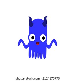 Cute and happy cartoon octopus monster, isolated on white background.