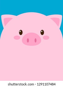 Cute happy cartoon pig on white background with a place for text. Vector illustration