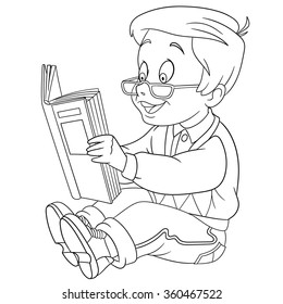 Cute Happy Cartoon Reader Boy Book Stock Vector (Royalty Free ...