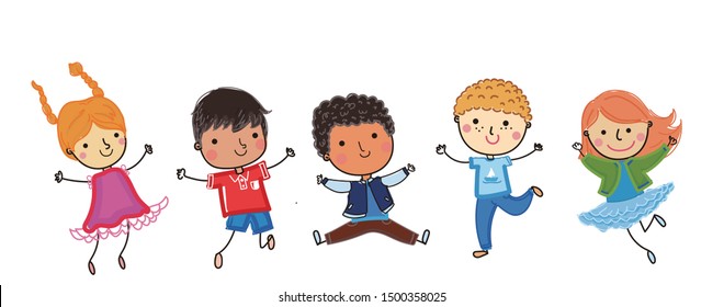 Cute happy cartoon sketch kids 