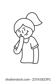 cute happy cartoon smiling child girl. Hand drawn line illustration, vector art for coloring kid book, web design