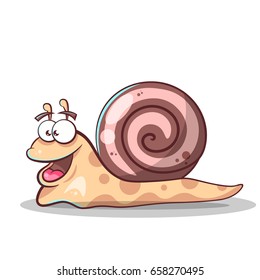 Cute, happy cartoon snail isolated on white background