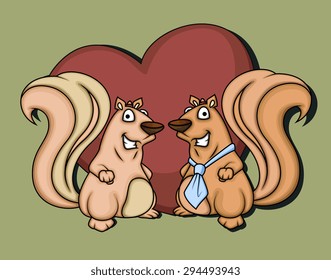 Cute Happy Cartoon Squirrel Couple