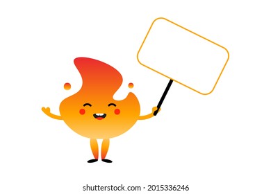 ÍNDICE y feliz estilo de caricatura, personaje de llama sosteniendo un cartel en blanco, una tarjeta, un cartel en la mano.