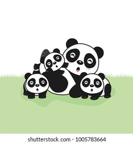 Cute happy cartoon style panda bear parent and child family vector illustration.