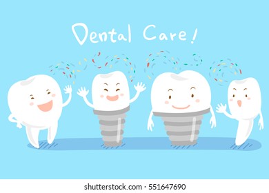  cute happy cartoon tooth with dental care