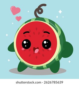 Cute And Happy Cartoon Watermelon Fruit Clipart Illustration
