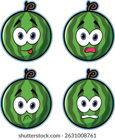 A cute and happy cartoon watermelon vector illustration with a playful kawaii style. 
