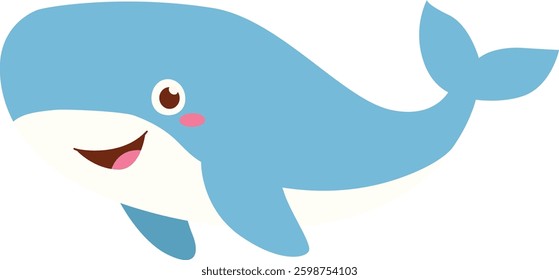 A cute and happy cartoon whale with a big smile and rosy cheeks. Perfect for kids' illustrations, ocean themes, and educational materials. Great for books, posters, and stickers.

