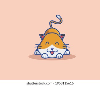 Cute Happy Cat. Animal Cartoon Flat Style Icon  Premium Vector