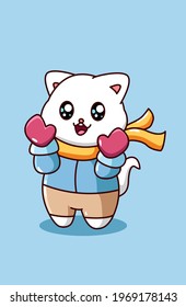 A cute and happy cat animal character cartoon illustration