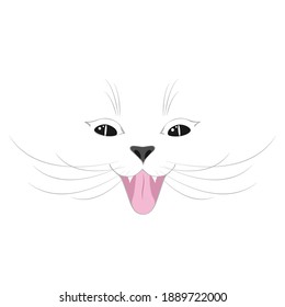 Cute happy cat cartoon. Cheerful cat, emotion. Cat smile. Characters, Funny cat's face, head, white muzzle. Animals, design for children, portrait.