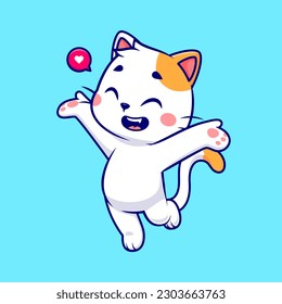 Cute Happy Cat Cartoon Vector Icon Illustration. Animal Nature Icon Concept Isolated Premium Vector. Flat Cartoon Style