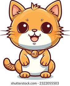 Cute Happy Cat In Clip Art Style, Tshirt