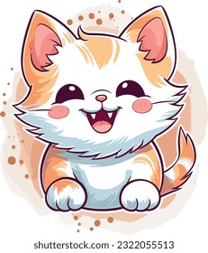 Cute Happy Cat In Clip Art Style, Tshirt