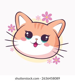 Cute Happy Cat In Clip Art Style, Tshirt
