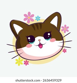 Cute Happy Cat In Clip Art Style, Tshirt